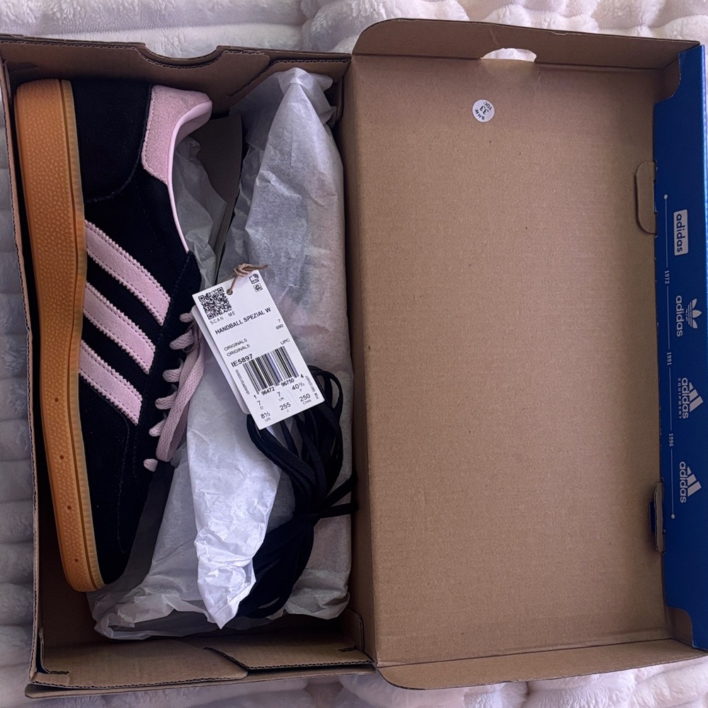Adidas Black and Pink Suede Sneakers